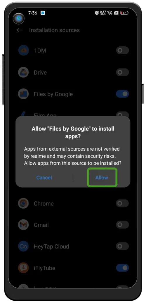 Enable unknown sources